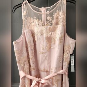 Tahari Pink and Gold Floral Midi Dress